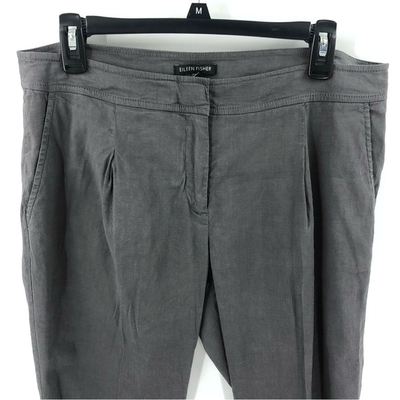 Eileen Fisher Size 10 Linen Blend Pants Pleated Side Zip Cropped Graphite Gray - Picture 2 of 10
